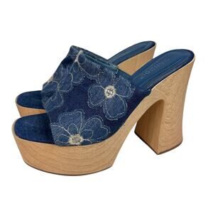 Y2K Platform Open Toe Bamboo Wooden Sole Floral Square Toe Heels 6.5